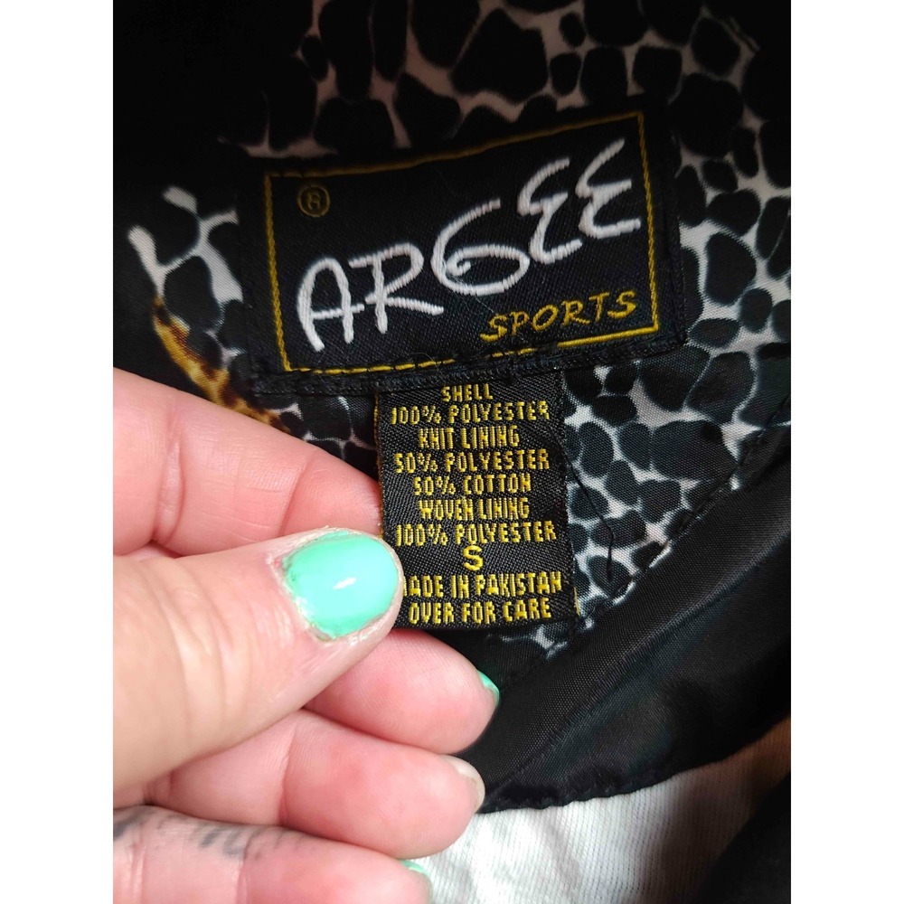Vintage Argee Sports Windbreaker Jacket Mens Small Black Giraffe Print Full Zip - Picture 4 of 6